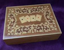 Vintage Decorative Wooden Hinged Playing Cards Box