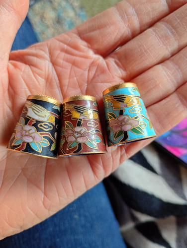 Vintage cloisonne thimbles - 3x,