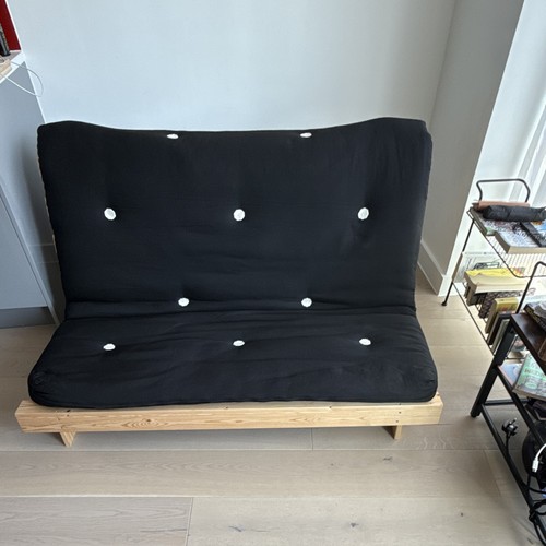 Black tufted futon - futon, bed
