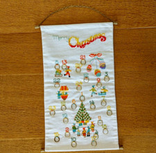 Hanging Cross Stitch Christmas Advent Calendar & Ring Ties - Vintage decoration