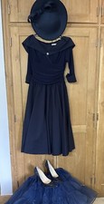 Navy Blue Wedding Outfit Dress Sz 12, Hat, Bag, Jimmy Choo Glitter Shoes Sz 6.5