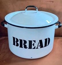 Vintage Bread Bin Enamel White Black Round Bin Kitchenalia Country Kitchen