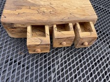 Vintage Hand Made Treen Box with 3 drawers plus secret drawer, spalted beech
