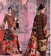 GUL AHMED ORIGINAL 3 Pcs WINTER SILK VALVET COLLECTION. UNSTITCHED. BROWN