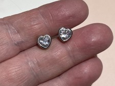 QVC 925 Sterling Silver Bezel Set Heart Shape Diamonique Stud Earrings