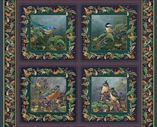 Garden Wings Birds Quilting Cushion Panel Cotton Fabric