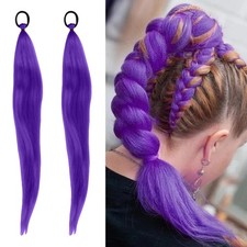 2x Long Purple Braiding Hair For Kid Adult Pre Stretched Synthetic Braiding Hair