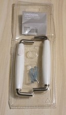 IKEA LINDSDAL Handle White Drawer Cabinet Porcelain Nickel Missing Washers Open 
