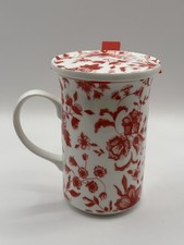 Whittard Red Floral Mug with Lid & Infuser Fine Bone China Hand Painted VGC"