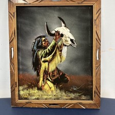 Vintage Native American Tribal Reverence Buffalo Skull On Black Velvet Ritual 