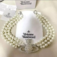 Vivienne Westwood Necklace Triple Pearl Choker Silver and gold IN BOX UK