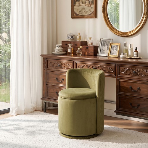 Rotatable velvet vanity stool - rotatable,