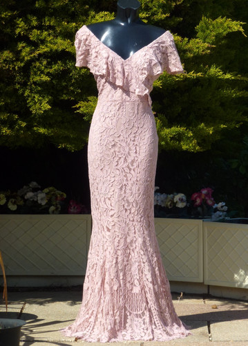 Goddiva pink lace maxi dress - pink,