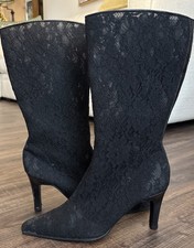 Vintage Sheer Black Lace Midi Boots 8 Side Zip Goth Holiday Heals