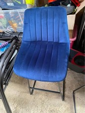 2 x Blue Upholstered Bar stools on Black metal frame -  in excellent condition