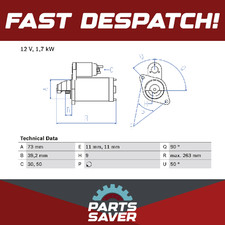 Starter Motor fits RANGE ROVER Mk1 3.9 88 to 94 Bosch ERR6087 NAD10038 NAD101190