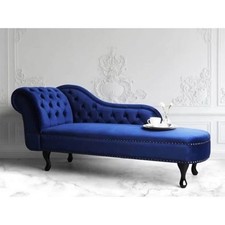 Left-Hand Chaise Lounge Velvet Navy Blue, Bespoke Fabric & Design Options