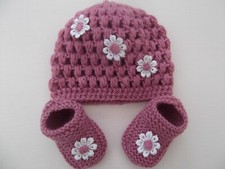 Romany/ Spanish baby girls hand Crochet beanie +hand knitted shoes newborn