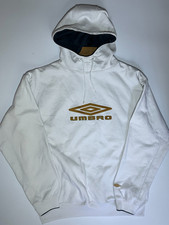 Umbro White Hoodie Sweatshirt Gold Logo Embroidered Mens Large Retro Vintage