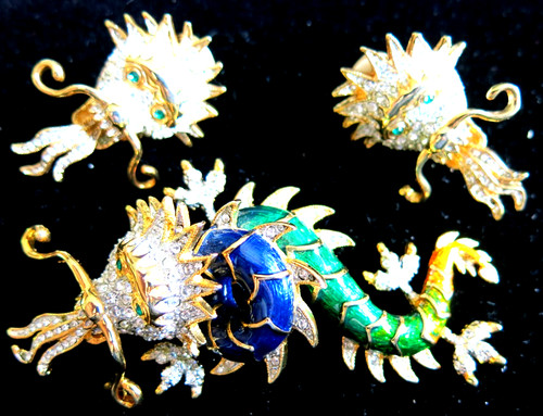 Vintage crystal dragon brooch