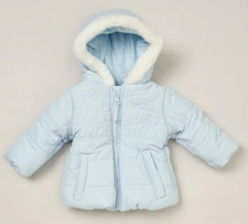 Baby Boy Warm Jacket Coat Sky Blue White Fur Star Design 0-3-6m
