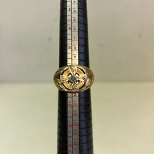 Men's FM Franklin Mint Celtic Cross Emerald ST. Silver Ring  Y Size . 16.1 Grams