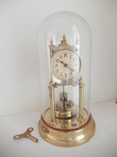 Antique German 400 Day Anniversary Torsion Glass Dome Mantle Clock With Key