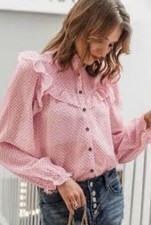 Worn Once Pink Chiffon ZARA Polka Dot Spot Ruffle Top Blouse S 8/10
