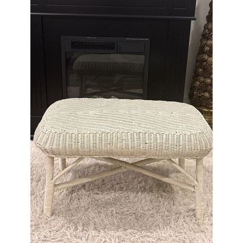 Vintage white wicker ottoman - white,