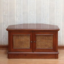 NEW Hemingway Solid Mahogany Corner TV Unit Rattan Panelled Double Door CBN105