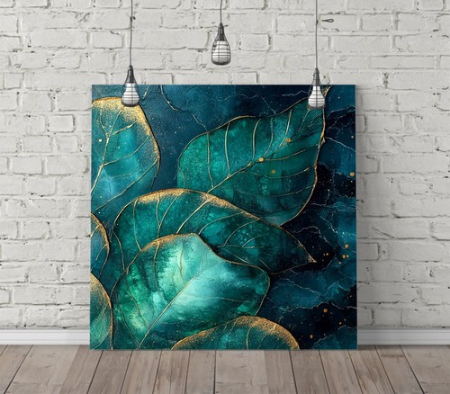 Teal blue leaves square - blue,
