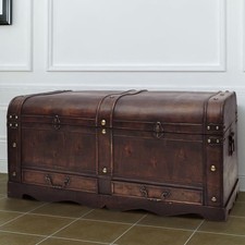Large Wooden Treasure Chest Brown Vintage Storage Box Trunk Decorative Retro
