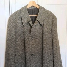Vintage Crombie Overcoat XL To 2XL Herringbone Dunn And Co Grey Black 