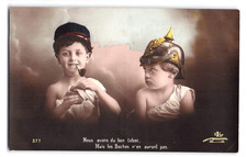 Early 1900's Postcard, WWI French Hand-Tinted, Anti-German Propaganda – Children