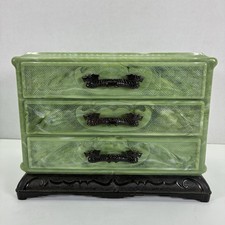 Celluloid Jade Green & Black Jewelry Trinket Box Asian Themed