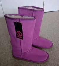 New With Tag: Ukala Ladies Girls Pink Warm Suede Wool Lined Tall Boots Size 3