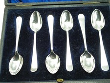 ANTIQUE BOX of 6 SHEFFIELD HALLMARKED SOLID STERLING SILVER TEASPOONS J Deakin
