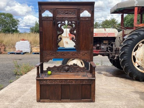 Fine antique carved oak hall - a,