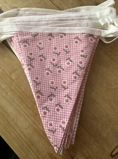 9M Fabric Pink & White Handmade Bunting Shabby Chic Nursery Girls Rustic