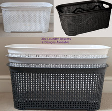 Large Plastic Laundry Basket Clothes Washing Hamper Storage Rattan Knitted 35L