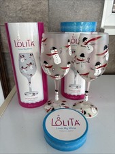 Lolita Frosty’s Party Hand Painted Christmas Wine Glass Snowman BN x2
