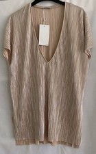 ZARA LADIES DEEP V NECK PLISSE SHORT SLEEVE TOP GOLD LARGE