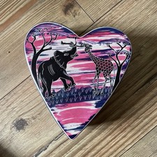 African Soapstone Heart Shaped Trinket Box With Lid