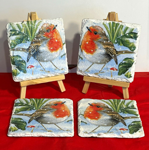 Set decoupage slate robin - set, 4