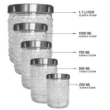 Plastic Storage Jars Silver Lid Screw Top Clear Food Containers Pots Canisters