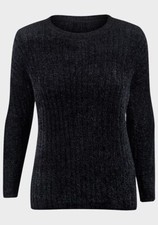 LADIES BLACK WARM & COSY SOFT CHENILLE JUMPER PULLOVER SWEATER UK SIZES 6-14