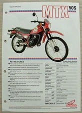 HONDA MTX 50S Sports Moped Motorcycle Sales Specification Leaflet 1983