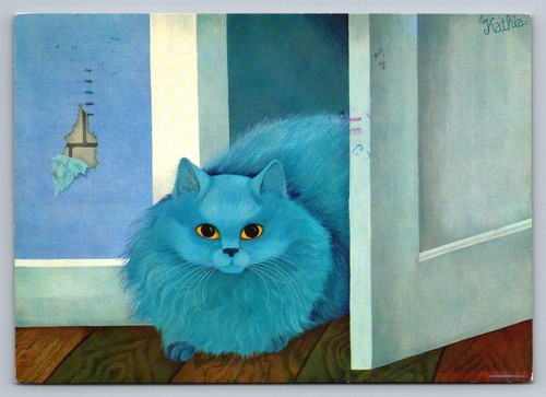 Postcard blue cat kathia - blue,