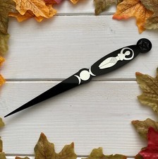 Handmade Ritual Acrylic Athame ~ Black and Silver Goddess, Triple Moon Pentagram