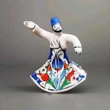 HAND MADE IZNIK STYLE DERVISH FIGURINE, HAND PAINTED TURKISH POTTERY 15 X 10CMS